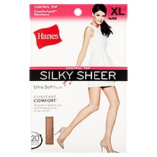 Hanes Control Top Silky Sheer Nude Hosiery, Size XL