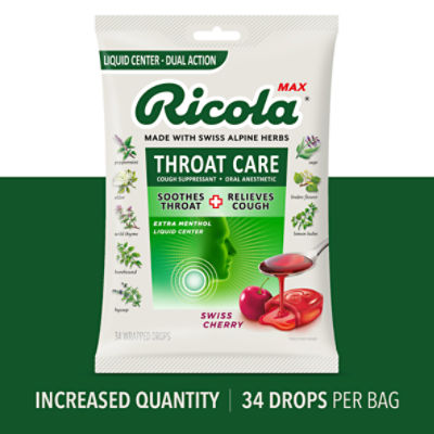 Ricola Max Throat Care Swiss Cherry Drops, 34 count