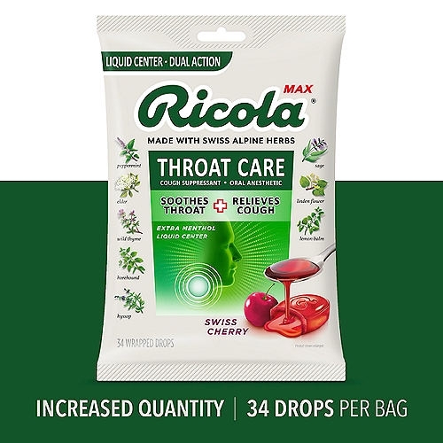 Ricola Max Throat Care Swiss Cherry Drops, 34 count