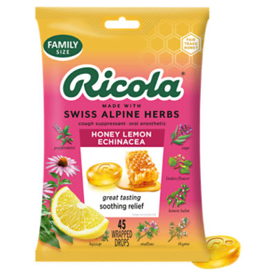 Ricola Honey Lemon Echinacea Drops Family Size, 45 count