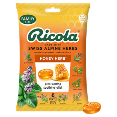 Ricola Honey Herb Drops Family Size, 45 count, 45 Each