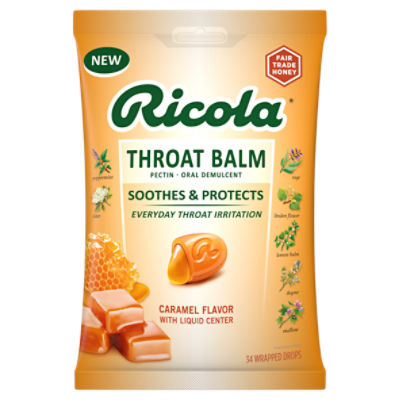 Ricola Caramel Flavor with Liquid Center Throat Balm Drops, 34 count