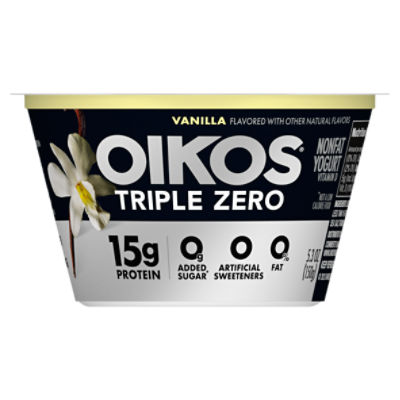 Oikos Triple Zero Vanilla Flavored Nonfat Yogurt, 5.3 oz, 5.3 Ounce