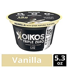 Oikos Triple Zero Vanilla 15g Protein, No Sugar Added, Nonfat Greek Yogurt, 5.3 ounce Cup