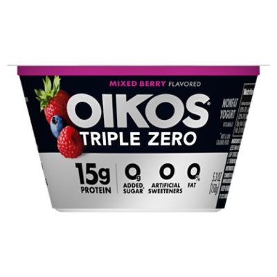 Oikos Triple Zero Mixed Berry Flavored Nonfat Yogurt, 5.3 oz, 5.3 Ounce