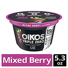 Oikos Triple Zero Mixed Berry 15g Protein, No Sugar Added, Nonfat Greek Yogurt, 5.3 ounce Cup