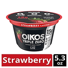 Oikos Triple Zero Strawberry 15g Protein, No Sugar Added, Nonfat Greek Yogurt, 5.3 ounce Cup