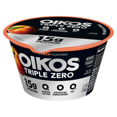 Oikos Triple Zero Peach 15g Protein, 0g Added Sugar, Nonfat Greek Yogurt, 5.3 ounce Cup