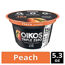 Oikos Triple Zero Peach 15g Protein, No Sugar Added, Nonfat Greek Yogurt, 5.3 OZ Cup