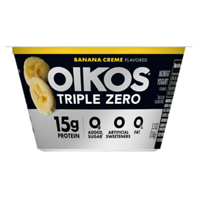 Oikos Triple Zero Banana Creme 15g Protein, 0g Added Sugar, Nonfat Greek Yogurt, 5.3 ounce Cup