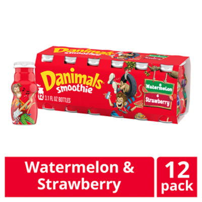 Danimals Watermelon and Strawberry Flavors Smoothie, 3.1 oz, 12 count, 37.1 Fluid ounce