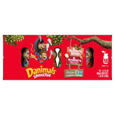 Danimals Smoothie Strawberry Explosion and Swingin' Strawberry Banana Dairy Drink Multi-Pack, 18 Ct, 3.1 ounce Smoothie Bottles