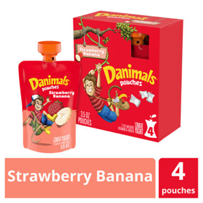 Danimals Swingin' Strawberry Banana Squeezable Yogurt, 3.5 Oz. Pouches, 4 Count