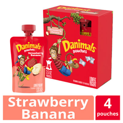 Danimals Danimals Swingin' Strawberry Banana Squeezable Yogurt, 3.5 Oz. Pouches, 4 Count, 14 Ounce 