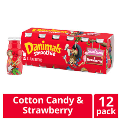 Danimals Cotton Candy & Strawberry Flavor Smoothie, 3.1 fl oz, 12 count