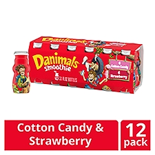 Danimals Cotton Candy & Strawberry Flavor Smoothie, 3.1 fl oz, 12 count, 37.2 Fluid ounce
