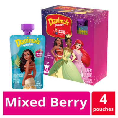 Danimals Pouches Mixed Berry Squeezable Low Fat Yogurt, 4 Ct, 3.5 ounce Yogurt Pouches