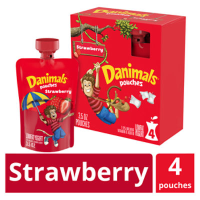 Danimals Strawberry Explosion Squeezable Yogurt, 3.5 Oz. Pouches, 4 Count