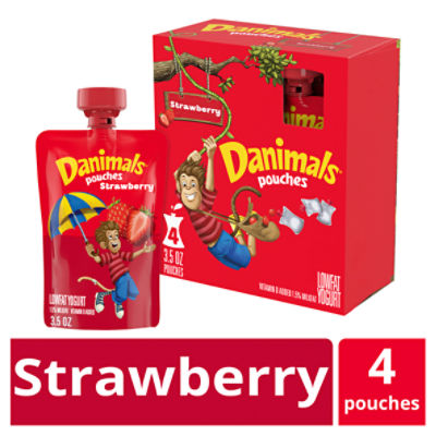 Danimals Strawberry Explosion Squeezable Yogurt, 3.5 Oz. Pouches, 4 Count