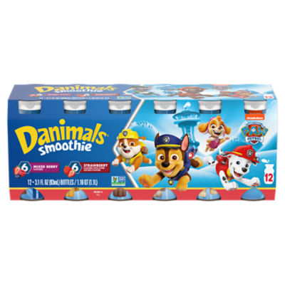 Danimals Paw Patrol Mixed Berry and Strawberry Flavored Smoothie, 3.1 fl oz, 12 count