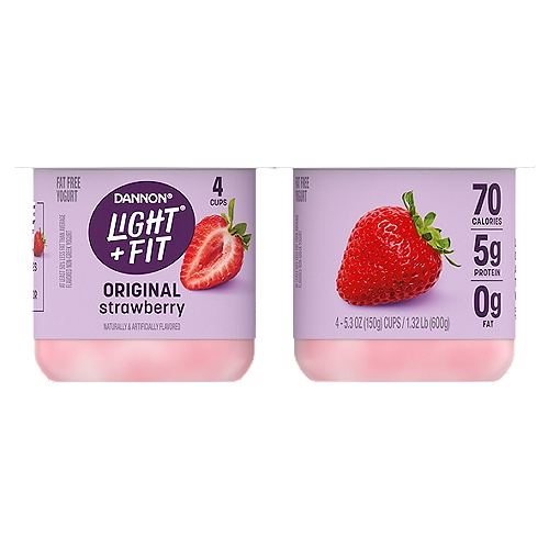 Dannon Light + Fit Sensational Strawberry Nonfat Yogurt, 5.3 oz, 4 count