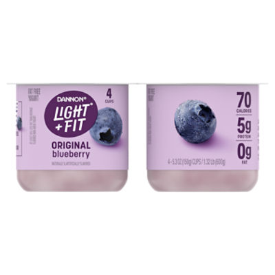 Dannon Light + Fit Blueberry Original Nonfat Yogurt Pack, 4 Ct, 5.3 ounce Cups