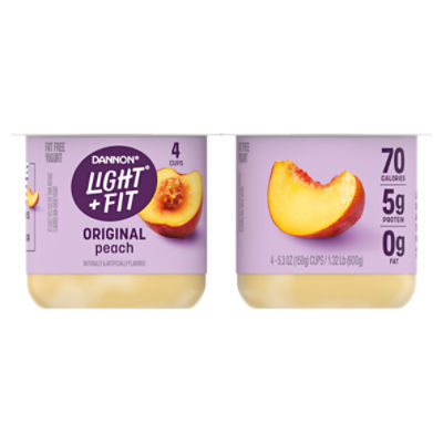 Dannon Light + Fit Peach Original Nonfat Yogurt Pack, 4 Ct, 5.3 ounce Cups