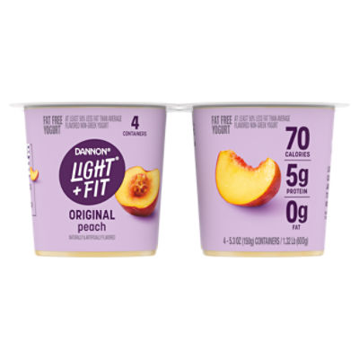 Dannon Light + Fit Peach Original Nonfat Yogurt Pack, 4 Ct, 5.3 ounce
