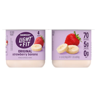 Dannon Light + Fit Strawberry Banana Original Nonfat Yogurt Pack, 4 Ct, 5.3 ounce Cups