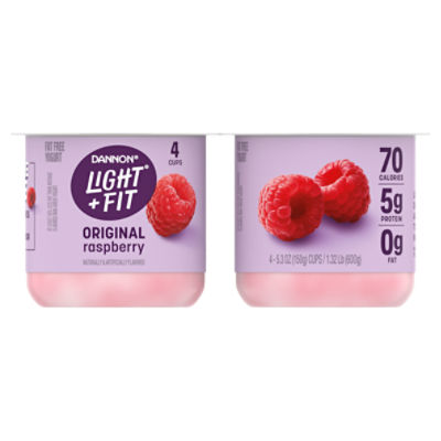 Dannon Light + Fit Raspberry Original Nonfat Yogurt Pack, 4 Ct, 5.3 ounce Cups