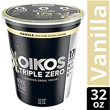 Oikos Triple Zero Vanilla 17g Protein, No Sugar Added, Nonfat Greek Yogurt Tub, 32 ounce