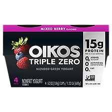 Oikos Mixed Berry Triple Zero Nonfat Greek Yogurt, 1.32 Pound