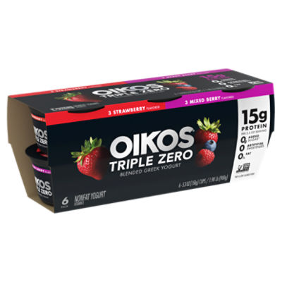 Oikos Triple Zero Mixed Berry Protein Nonfat Greek Yogurt Cups, 4