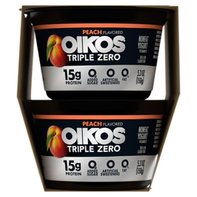 Oikos Triple Zero Peach Flavored Blended Greek Nonfat Yogurt, 5.3