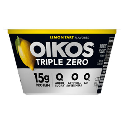Oikos Triple Zero Lemon Tart 15g Protein, 0g Added Sugar, Nonfat Greek