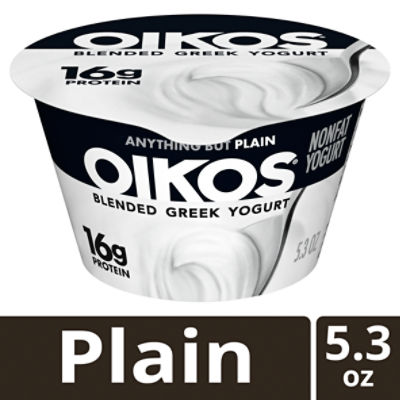 Oikos Blended Plain 16g Protein, Nonfat Greek Yogurt, 5.3 ounce Cup
