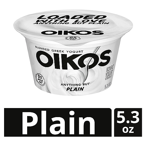 Oikos Blended Plain 16g Protein, Nonfat Greek Yogurt, 5.3 ounce Cup