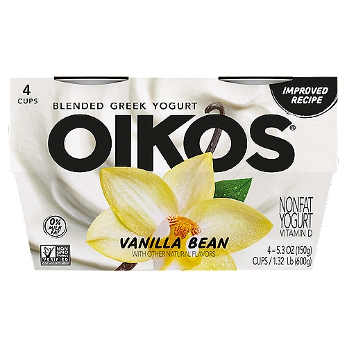 Oikos Blended Vanilla Bean Flavored Greek Nonfat Yogurt, 5.3 oz. 4 Pack