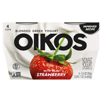 Oikos Blended Strawberry Greek Nonfat Yogurt, 5.3 oz. 4 Pack