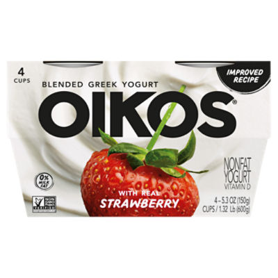 Oikos Blended Strawberry Greek Nonfat Yogurt, 5.3 oz. 4 Pack - The 