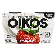 Oikos Blended Strawberry Greek Nonfat Yogurt, 5.3 oz. 4 Pack, 21.2 Ounce