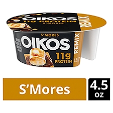 Oikos REMIX S'mores 11g Protein Vanilla Nonfat Greek Yogurt with Graham Cookies, Dark Chocolate and Toasted Marshmallow Bark Mix-Ins, 4.5 OZ Cup