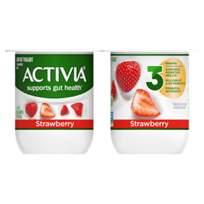 Activia Strawberry Probiotic Yogurt, Lowfat Yogurt Cups, 4 ounce, 4 Ct