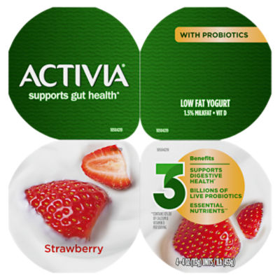 Activia Strawberry Probiotic Lowfat Yogurt Cups, 4 oz, 4 Ct - Real Fruit  Pieces & Billions of Probiotics