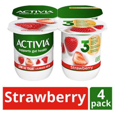 Activia Strawberry Probiotic Yogurt, Lowfat Yogurt Cups, 4 ounce, 4 CT