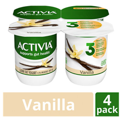 Activia Vanilla Probiotic Yogurt, Lowfat Yogurt Cups, 4 ounce, 4 CT