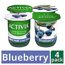 Activia Low Fat Probiotic Blueberry Yogurt, 4 Oz. Cups, 4 Count, 16 Ounce
