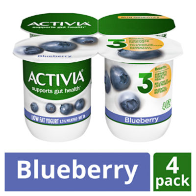 Activia Blueberry Probiotic Yogurt, Lowfat Yogurt Cups, 4 ounce, 4 CT