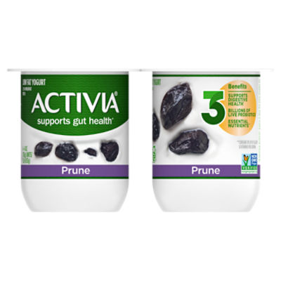 Activia Prune Probiotic Yogurt, Lowfat Yogurt Cups, 4 oz, 4 ct