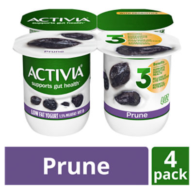 Activia Prune Probiotic Yogurt, Lowfat Yogurt Cups, 4 ounce, 4 CT